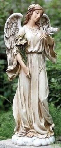 Joseph's Studio Angel with Dove Garden Statue – 24.5" Tall Religious Outdoor Décor – Inspirational Resin Yard Sculpture for Garden or Memorial