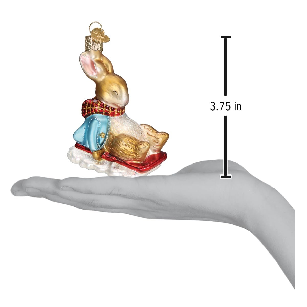 Old World Christmas Peter Rabbit On Sled Glass Blown Ornament for Christmas Tree