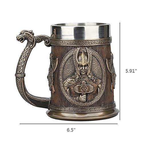 Veronese Design 5 7/8 Inch Viking Norse Gods Thor Odin Long Boat Beer Stein Cold Cast Resin Bronze Finish Statue Home Decor