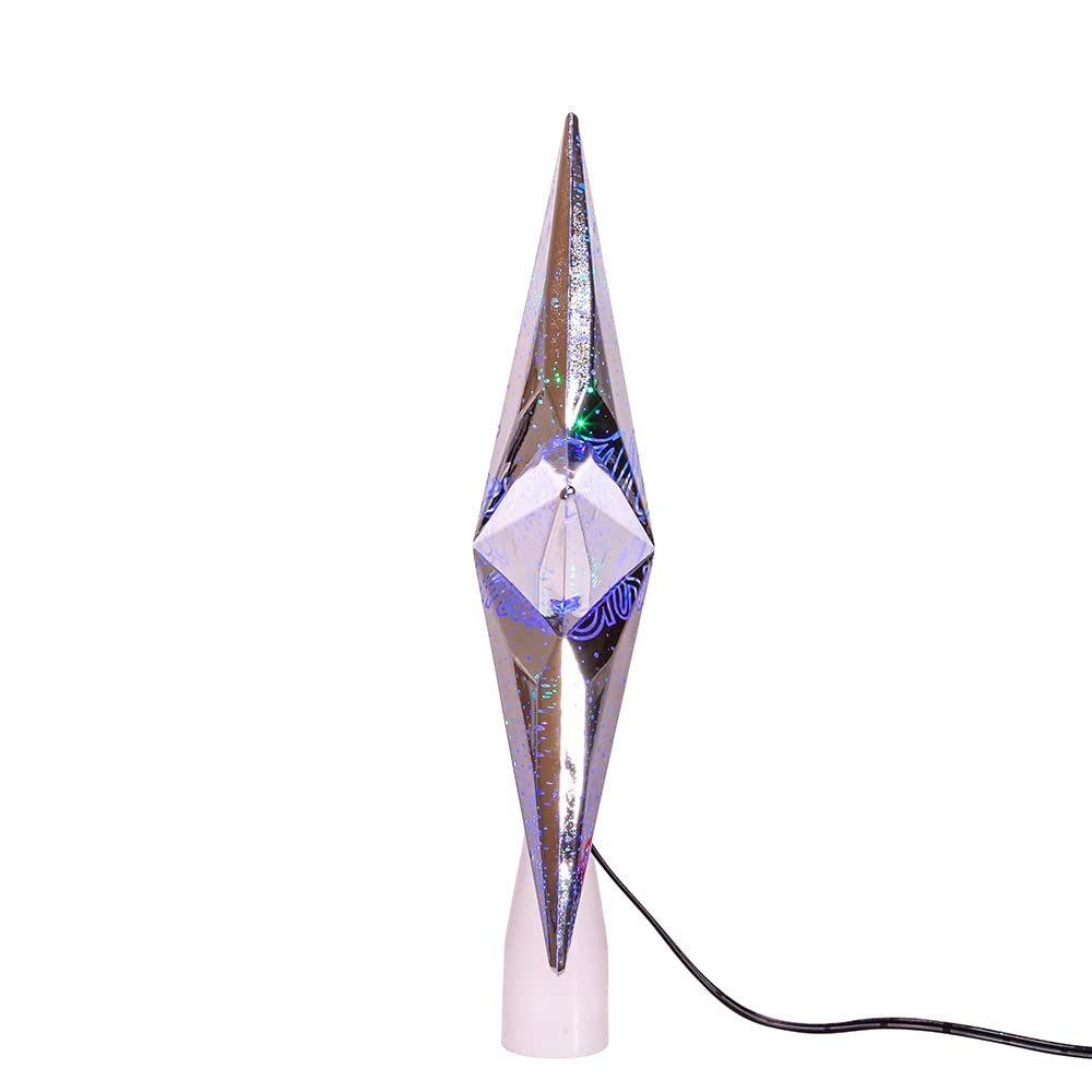 Kurt S. Adler Kurt Adler 18-Light 8-Inch RGB Flicker Merry Christmas Silver Star Treetop Tree Topper, Multi, AD2401