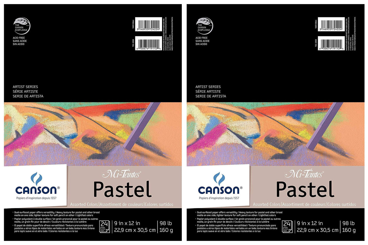 2-Pack - Mi-Teintes Pastel Pad, Assorted Colors 9" x 12" Fold Over