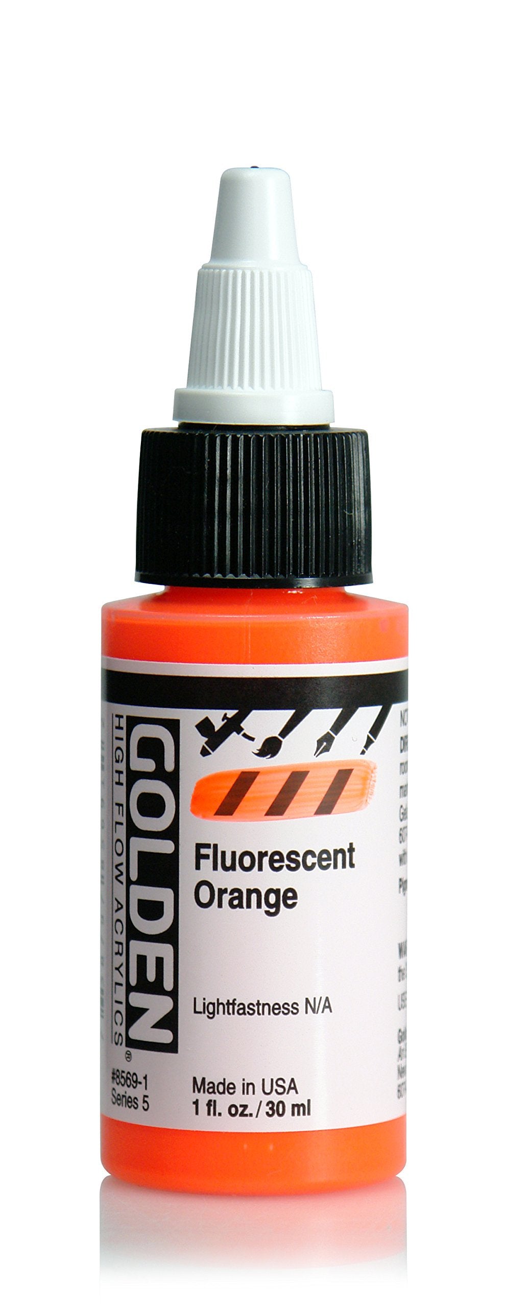 GOLDEN High Flow Acrylics, Fluorescent Orange, 1 fl. oz. Bottle, Professional Acrylic Paint, Transparent