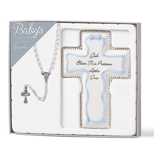 Roman Giftware Inc., Children's Gifts, New Baby, 6.25" H Blue Cross and Rosary,Religious, Inspirational, Durable (4x1x6)