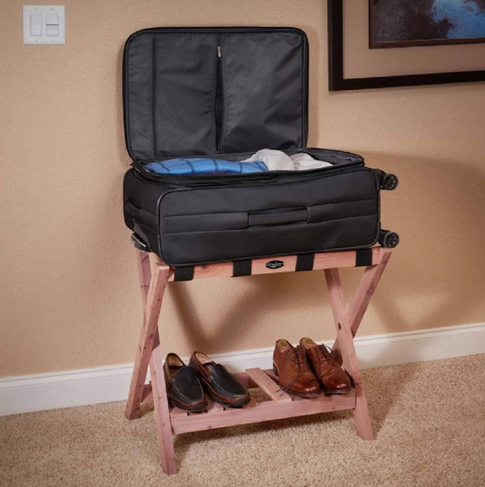 Woodlore Luggage Rack With Shoe Shelf For Guest Room,Bedroom and Home - Made In USA