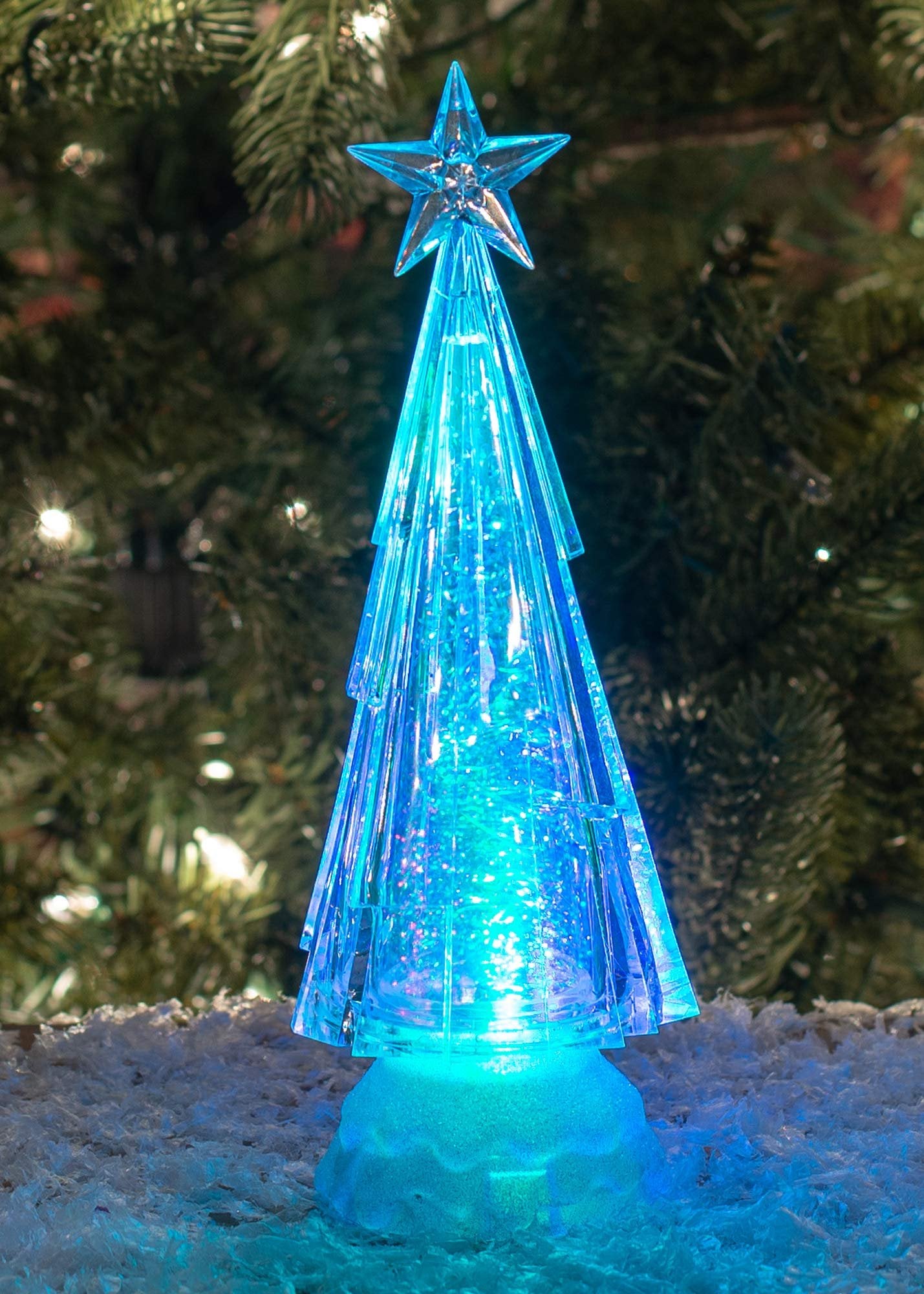 Roman Swirling Chiseled Tri Color LED Acrylic Holiday Tree Figurine