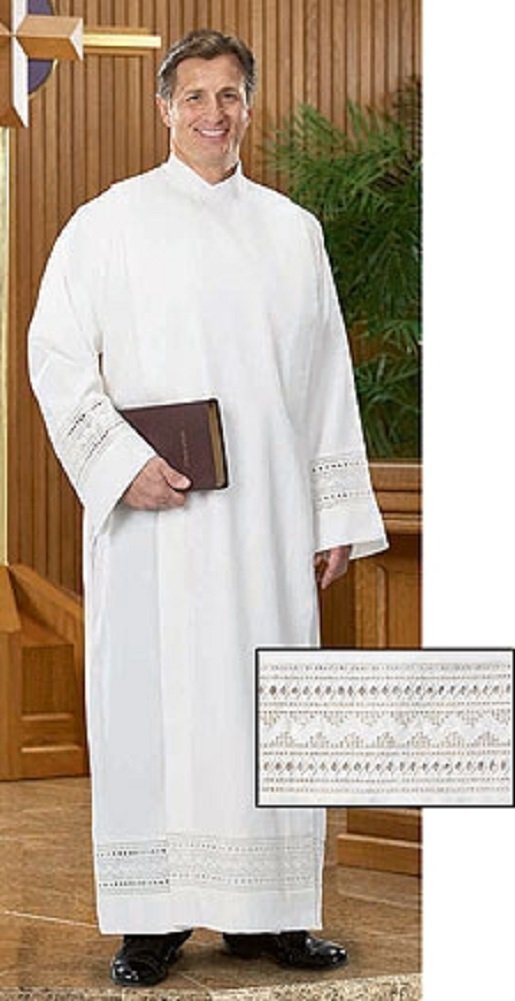 Christian Brands EMBROIDERED INSET ALB-LARGE, Clear, Large