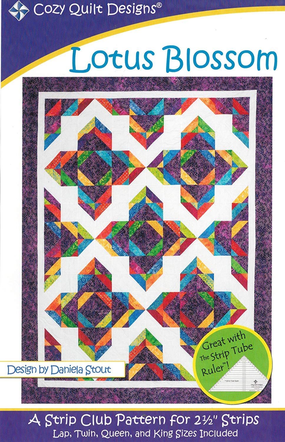 Lotus Blossom Quilt Pattern, Jelly Roll 2.5" Strip Friendly, 4 Finished Size Options