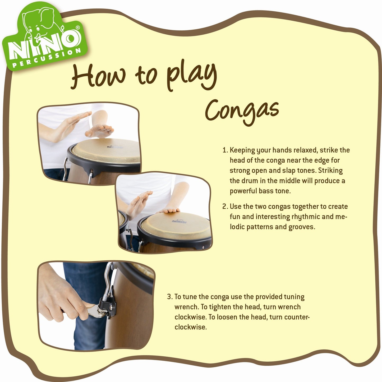 Meinl NINO Wood Congas 8" & 9" Set, Incl. Basket Stands Natural