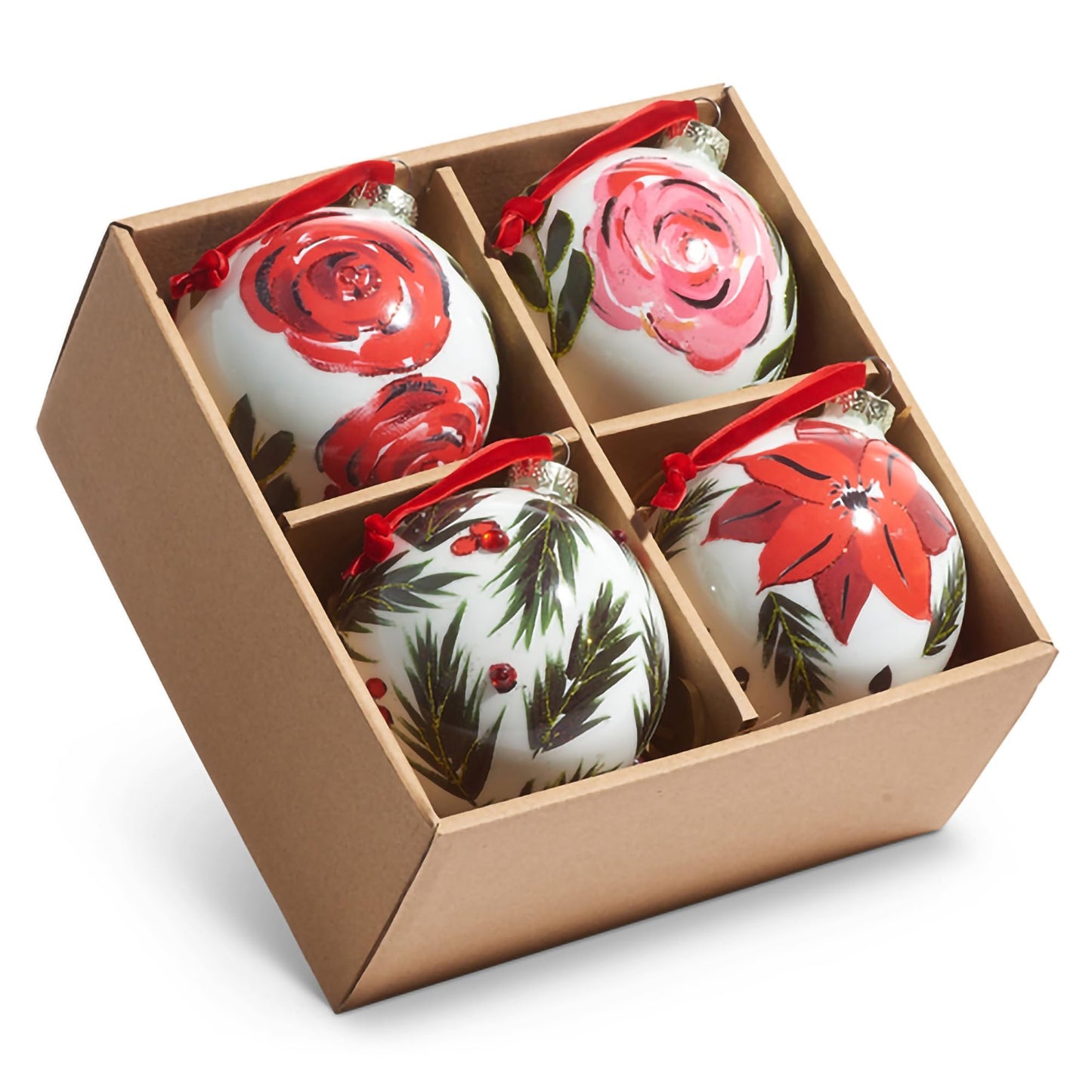 RAZ Imports Box of Hand Painted Floral Ball Ornaments, 4-inch Height, Gift, Home Décor, Any Occasion