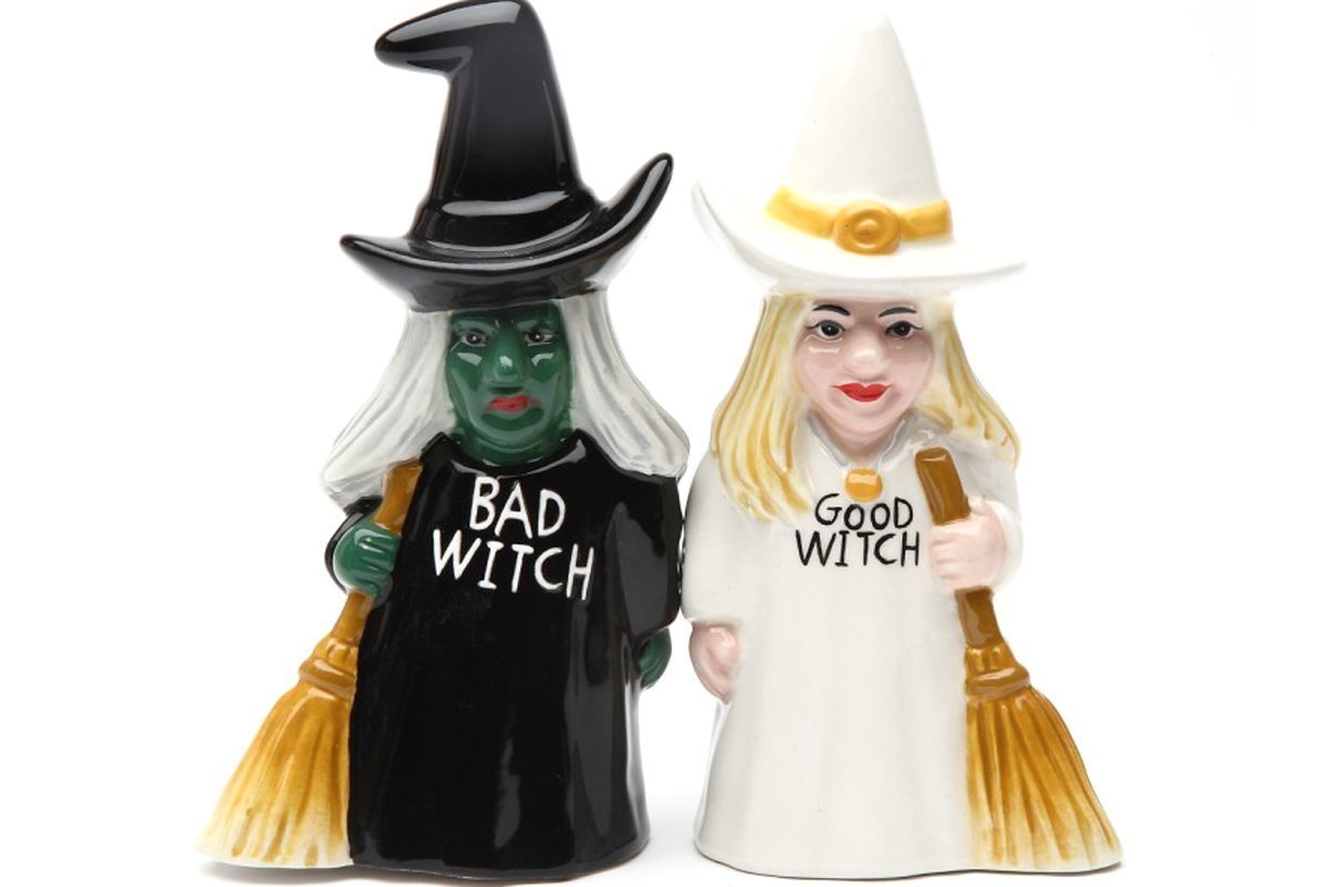 Pacific Trading Good Witch and Bad Witch Magnetic Ceramic Salt & Pepper Shakers 8607