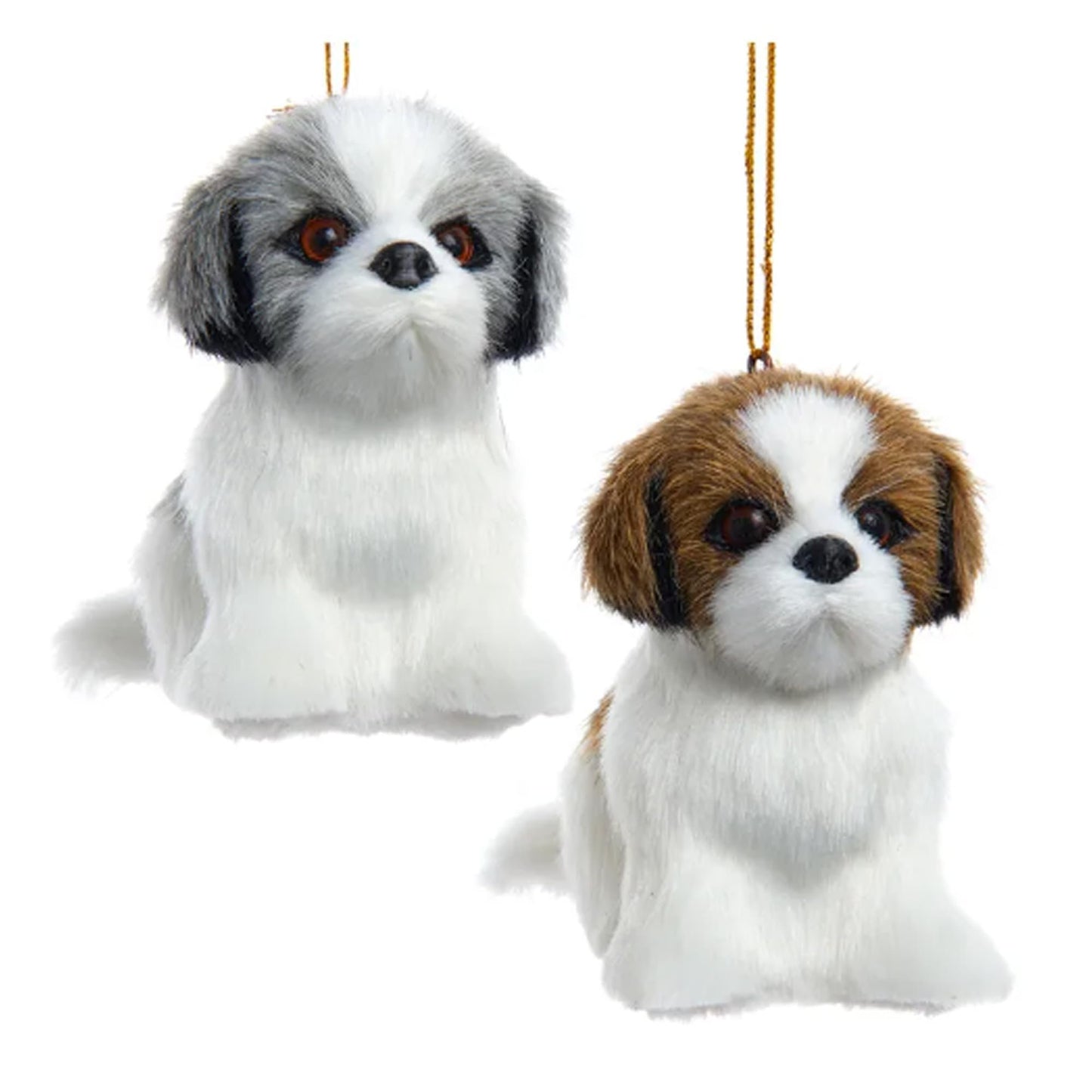Kurt Adler F2242SH Furry Shih-Tzu Dog 3.25 x 3 Inch Acrylic Hanging Christmas Decoration Ornament Set of 2