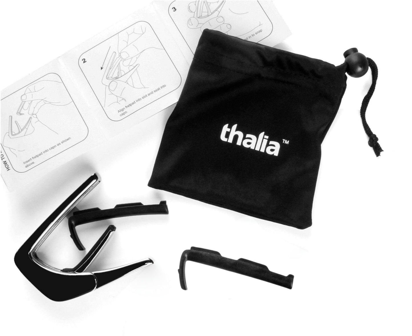 THALIA BLACK CHROME FINISH CAPO WITH TEAL ANGEL WING INLAY