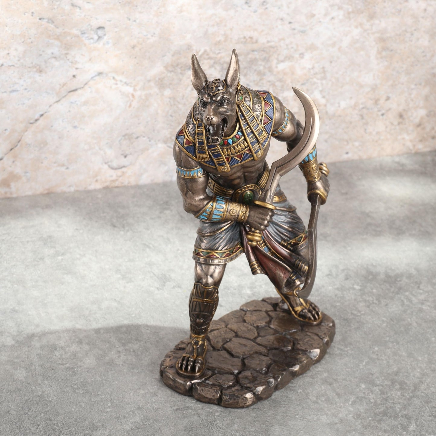 Veronese Design 8 7/8 Inch Egyptian God Anubis Dual Wielding Khopesh Cold Cast Resin Antique Bronze Finish Sculpture