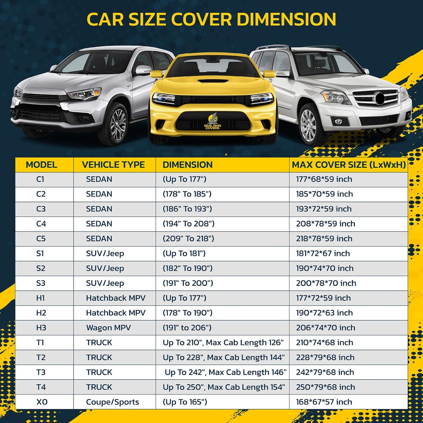 Seal Skin Covers 6 Layers Truck Cover Waterproof All Weather Windproof, UV, Hail Protection Outdoor Heavy Duty Full Automobile Cover with Zipper & Reflective Universal Fit for SUV (191 to 200 inch)