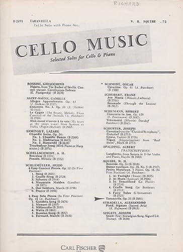 Squire, William Henry - Tarantella Op 23 For Cello and Piano Published by Carl Fischer