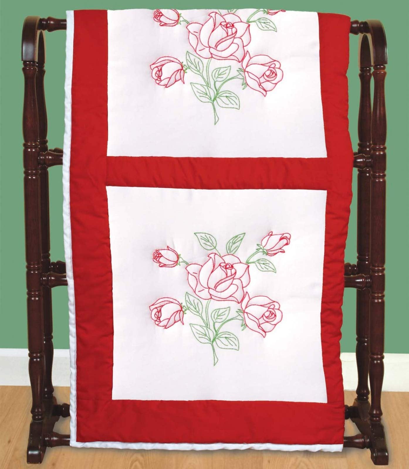 Stamped White Quilt Blocks 18x18 6/Pkg-Long Stem Rose