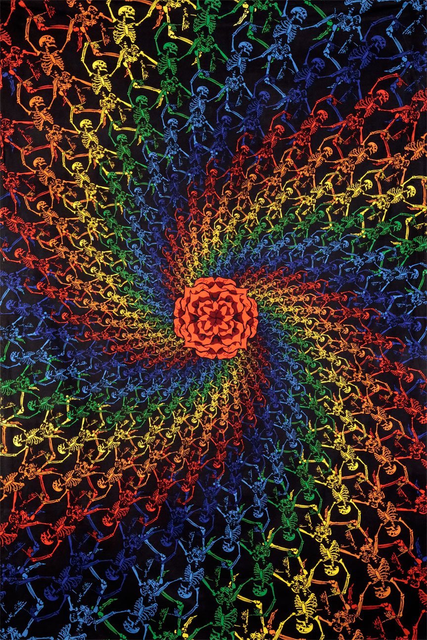 Sunshine Joy 3D Rainbow Skeletons Spiral Tapestry Tablecloth Wall Art Beach Sheet Huge 60x90 Inches - Amazing 3D Effects
