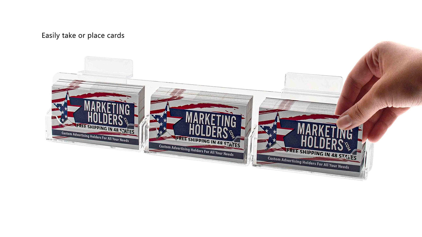 Marketing Holders Slatwall Business Card Holder 3 Pocket Organizer for Displaying 3.5" x 2" Contact Cards at Trade Shows and Expos Clear Acrylic Space Saving Rack