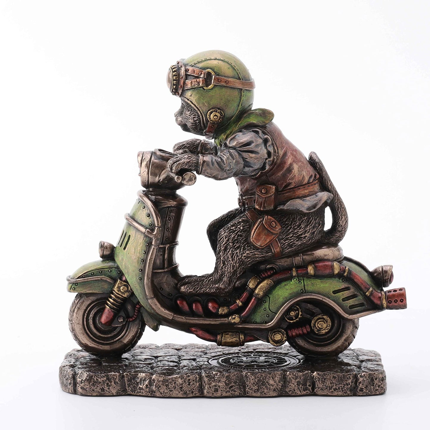 Veronese Design 5 1/2 Inch Steampunk Cafe Racer Cat Scooter Resin Figurine Bronze Finish