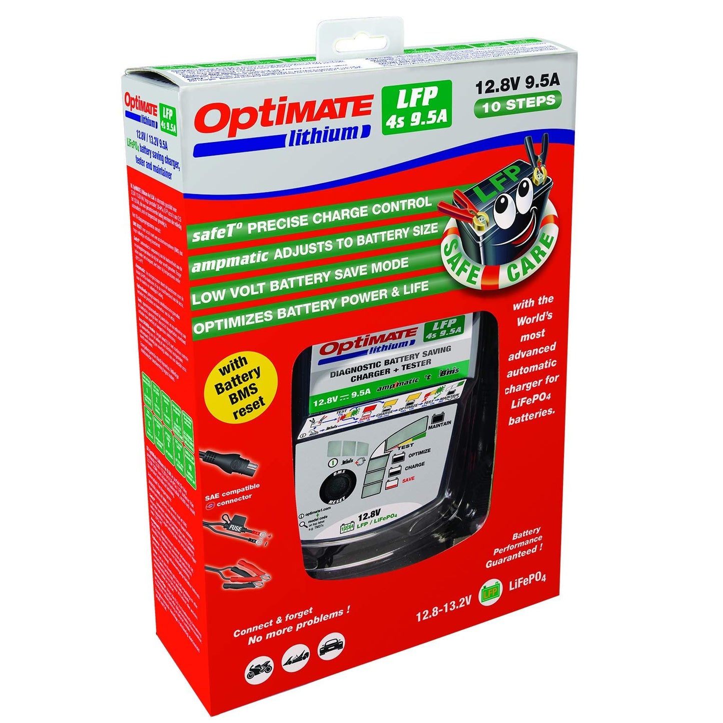 Tecmate Optimate Lithium 4s 10A, TM-275v2, 10-Step 12.8V 10A Sealed Battery Saving Charger & maintainer