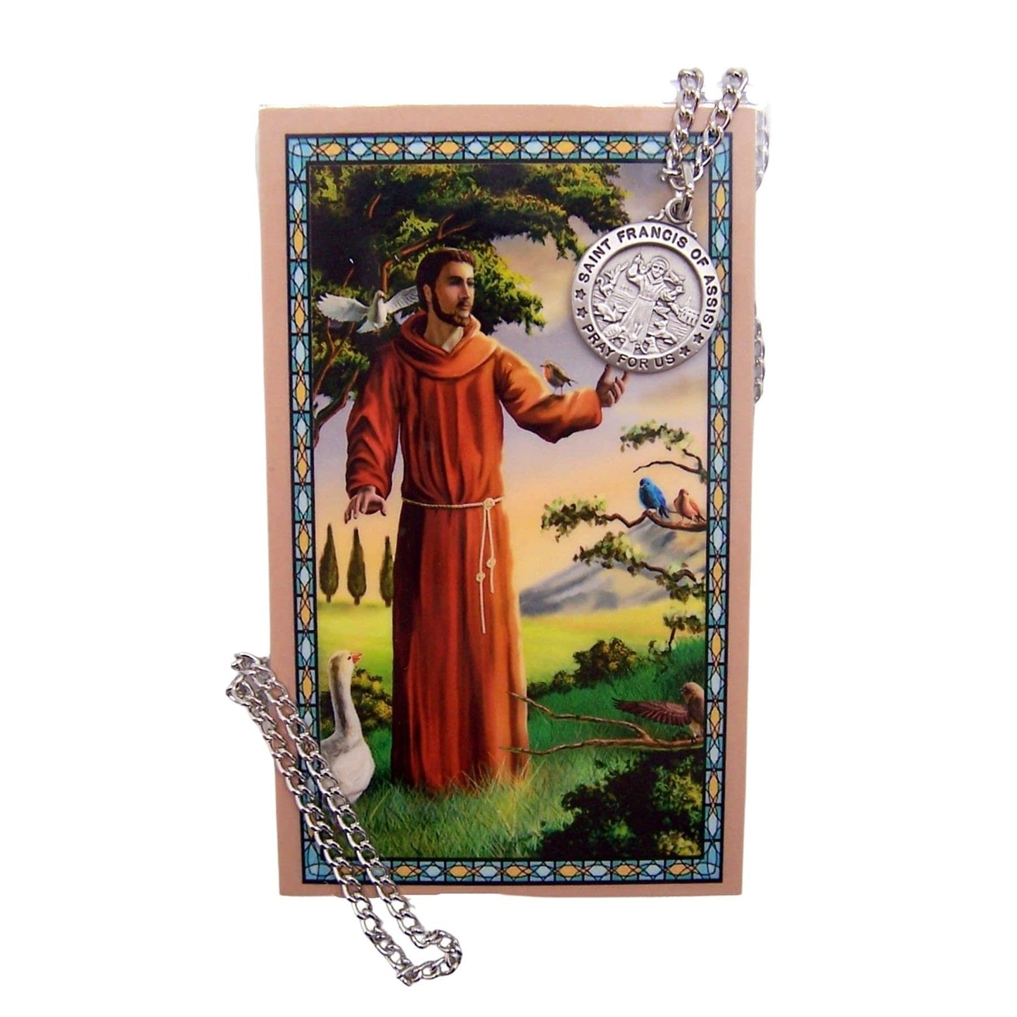 McVan St. Francis of Asssisi Pewter Medal Pendant with Prayer Card 3/4"
