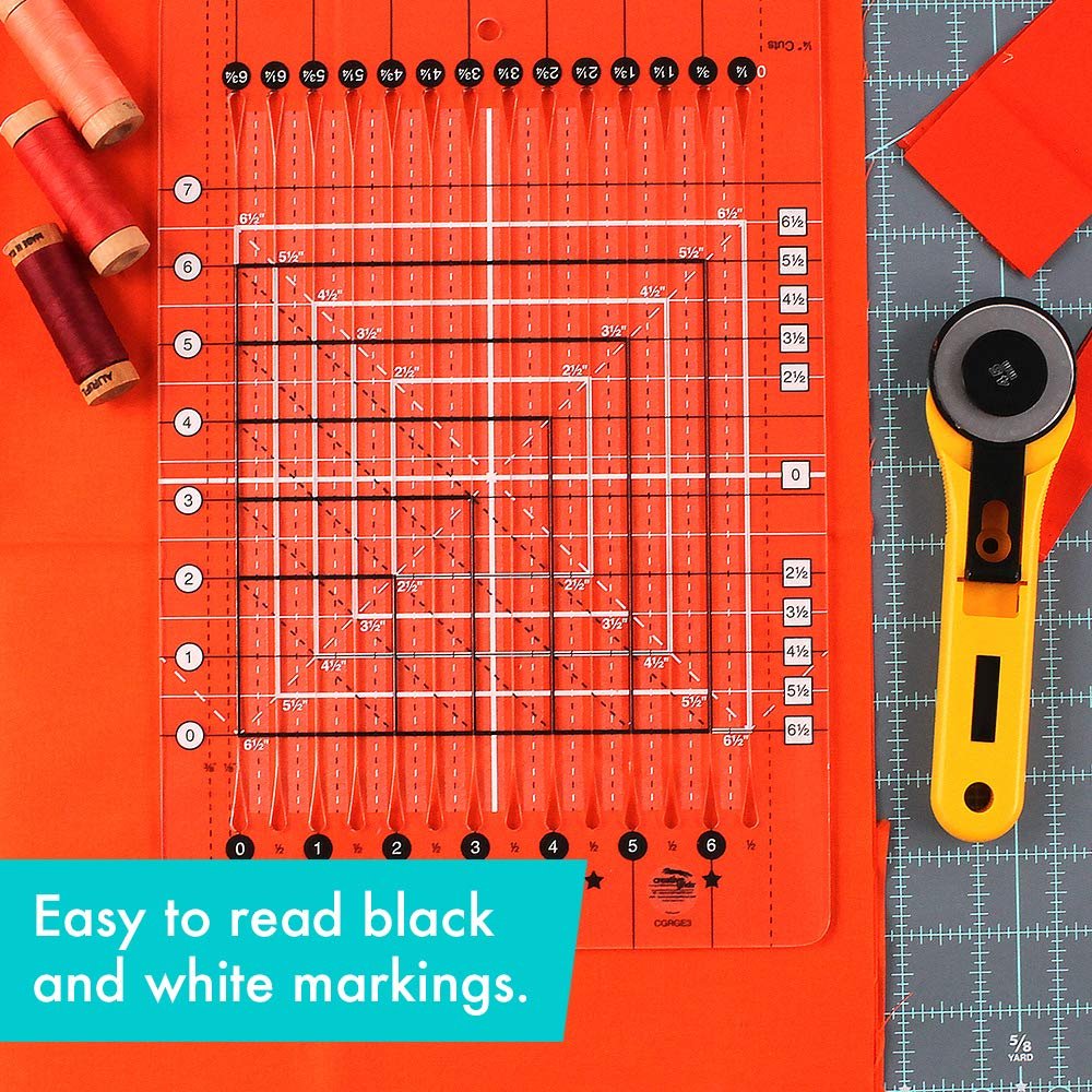 Creative Grids Stripology Mini Slotted Quilting Ruler – CGRGE3 – Made in USA, 8-1/2in x 12-1/2in, Non-Slip Grip Acrylic Fabric Strip Cutting, Sewing, Crafting, Patchwork Ruler & Template