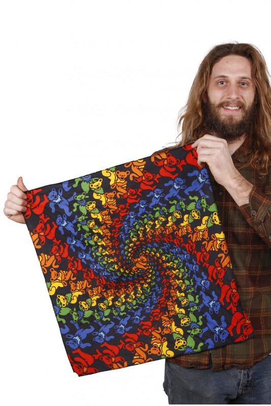 Sunshine Joy Grateful Dead Rainbow Bears Bandana – Officially Licensed 22"x22" 100% Cotton Hippie Headwear