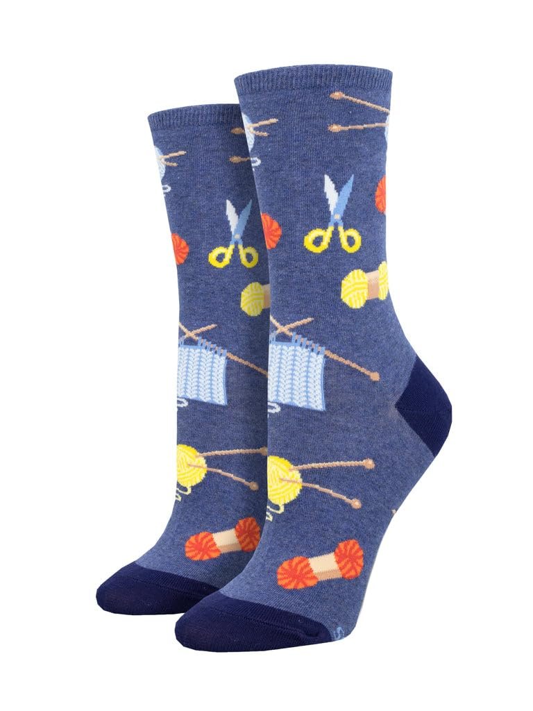Socksmith Women's Sew Kit Crew Socks, Blue Heather