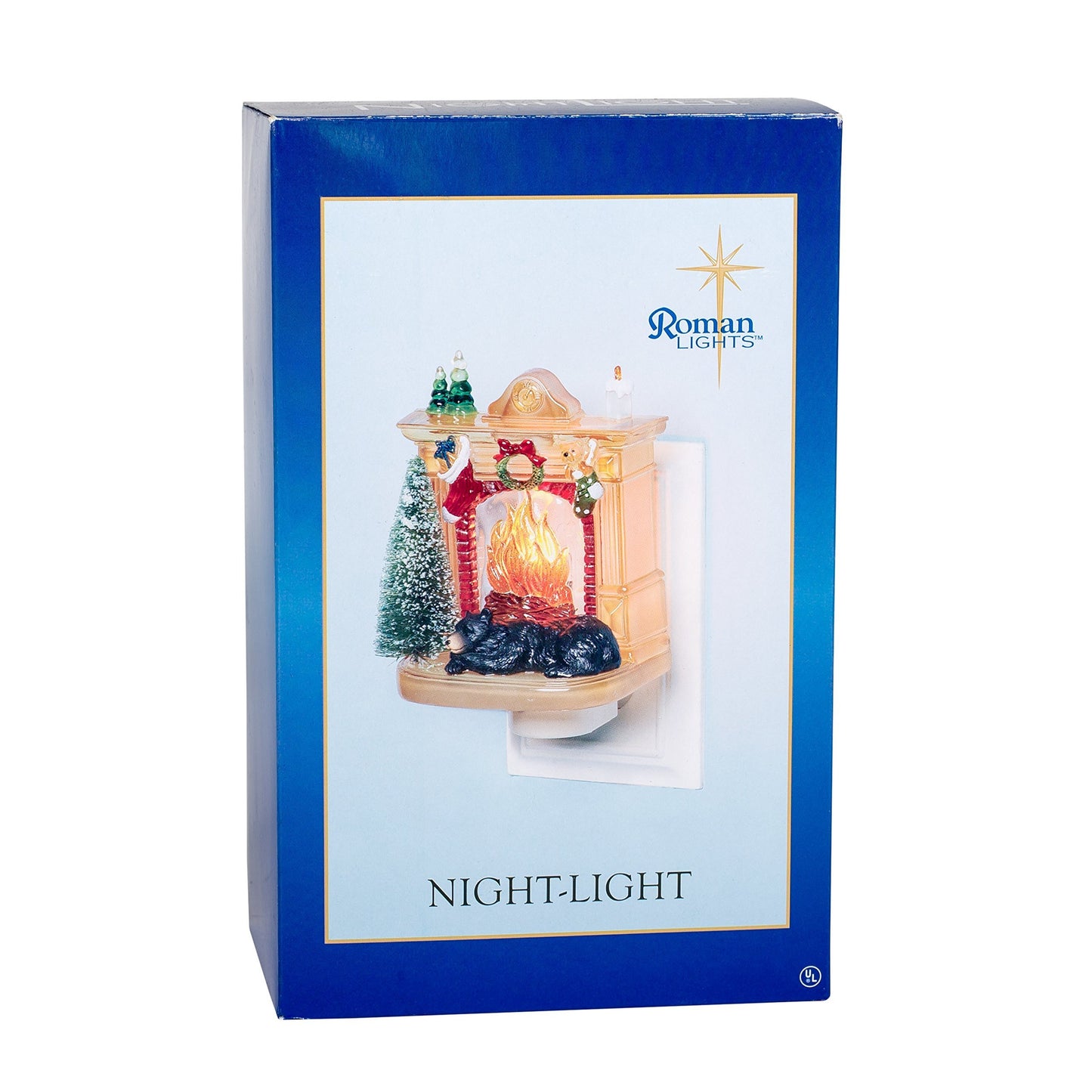 Sleeping Winter Bear by Fireplace 6 x 4 Inch Plastic Swivel Base Wall Plug In Night Light