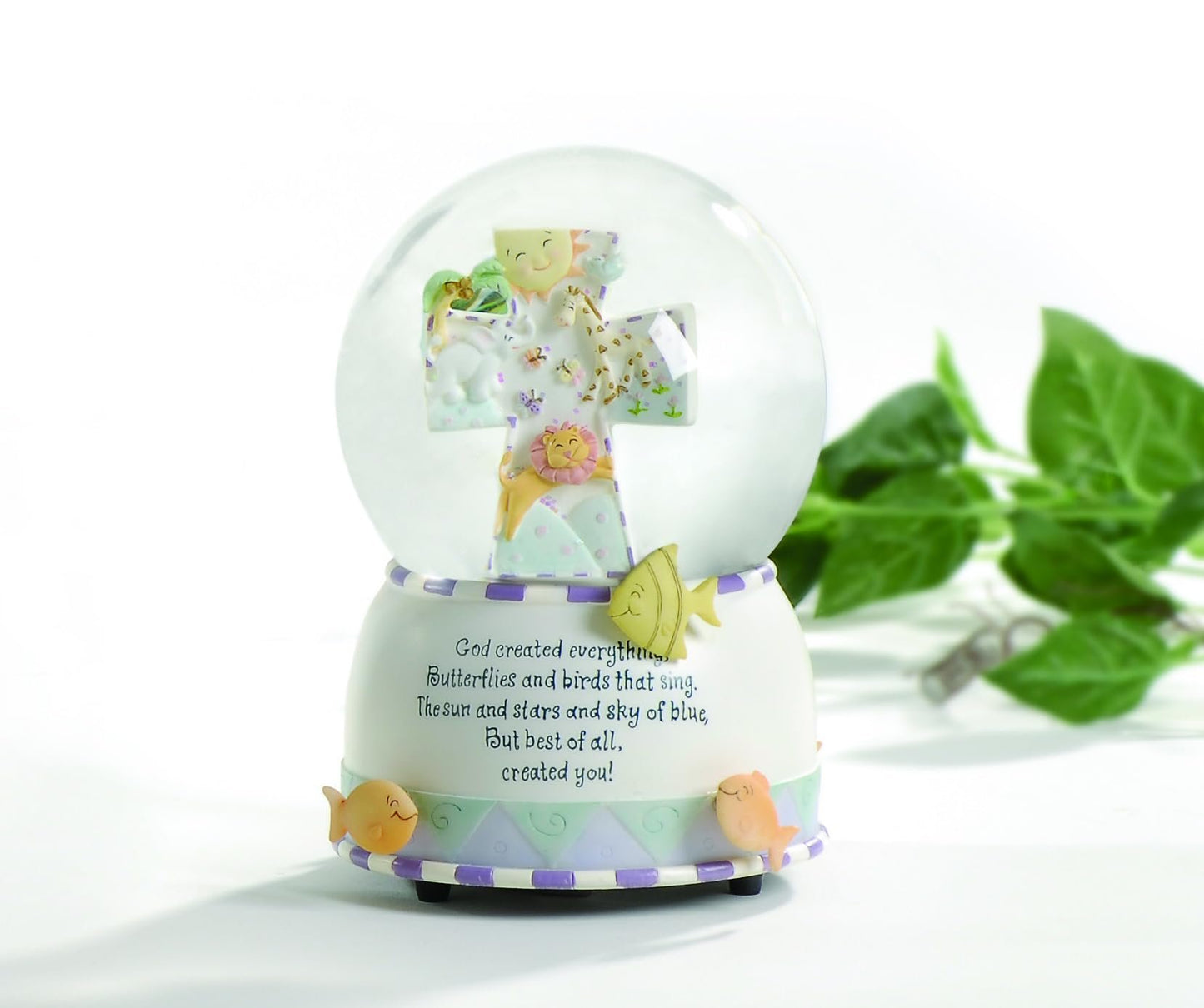 Roman 6" God Created Everything Musical Glitterdome – 100mm Snow Globe for Baptism, Nursery or Christening Decor