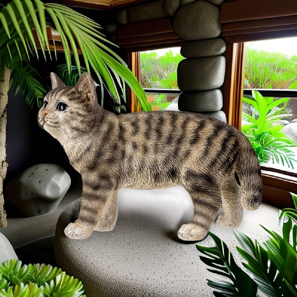 Pacific Trading Grey Tabby Cat, 7.68-inches Height, Cold Cast Resin, Home, Home Décor