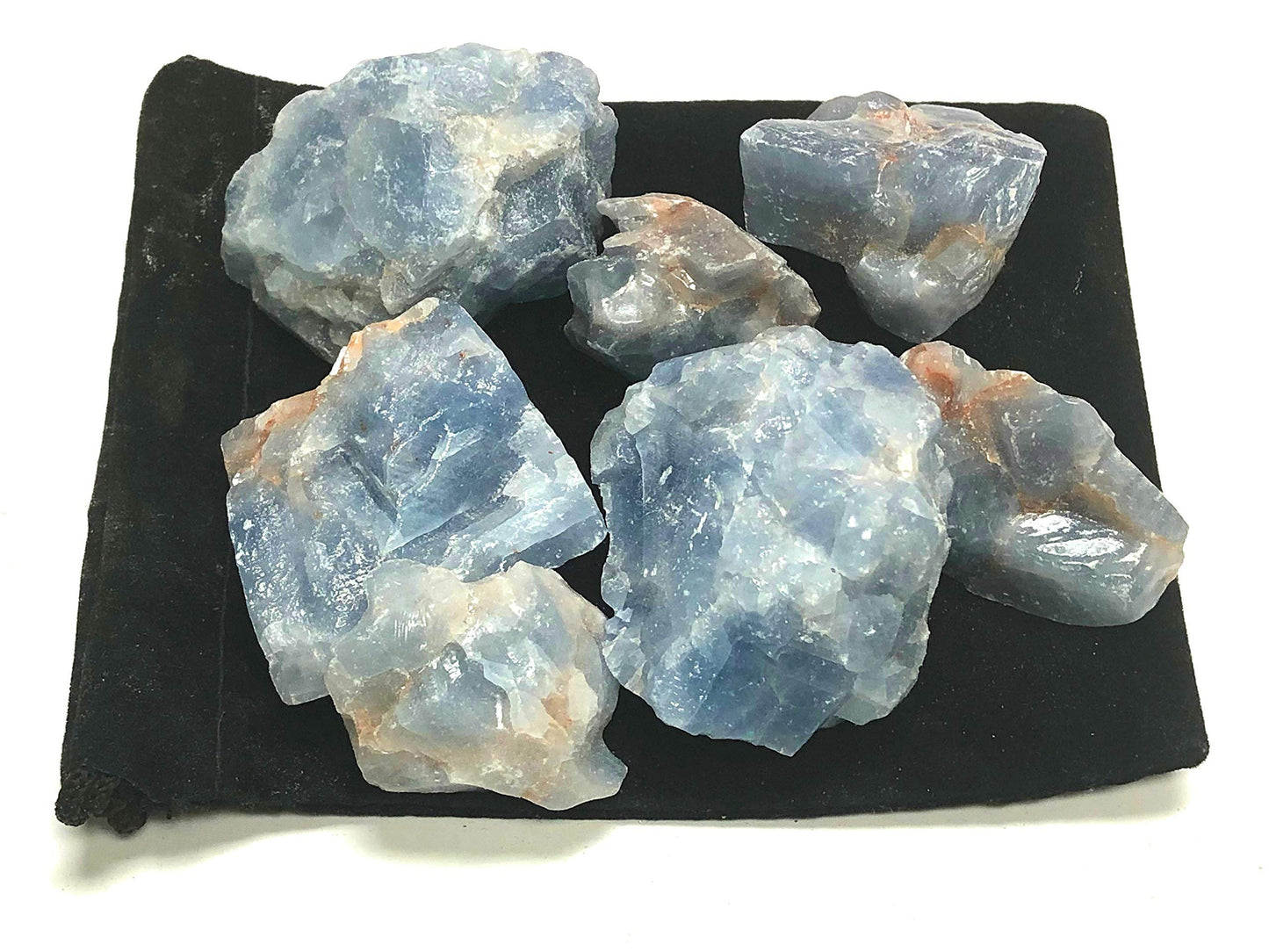 Zentron Crystal Collection Rough Blue Calcite Stones - Large 1" Pieces in Velvet Bag (1 Pound)