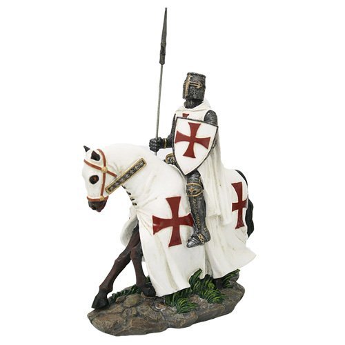 Pacific Trading Crusader Knight on Horse Collectible Made of Resin, Hand Painted, Intricately Detailed, Red