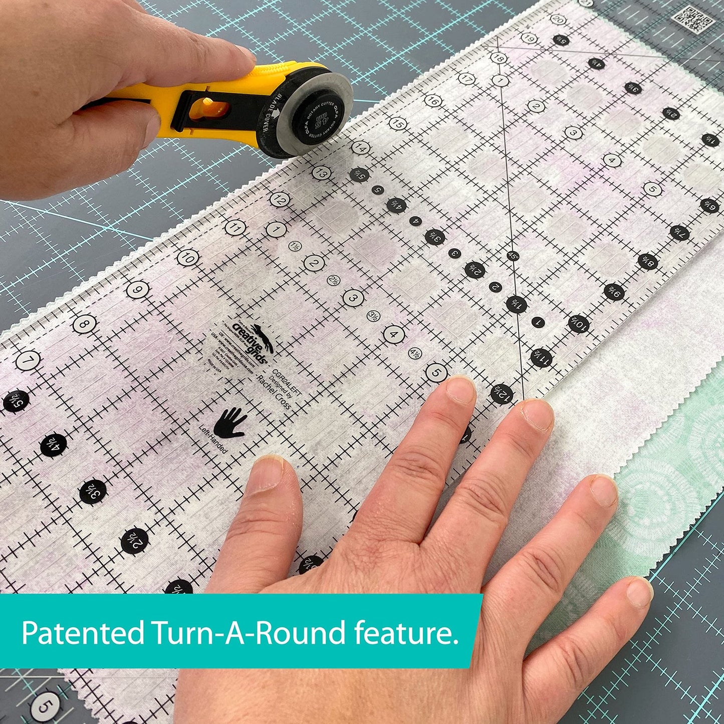 Creative Grids Quilt Ruler 6-1/2in x 24-1/2in Rectangle - CGR24LEFT – Made in USA, Non-Slip Grip Acrylic Quilting, Sewing, Crafting, Patchwork Ruler for Measuring & Cutting Fabric