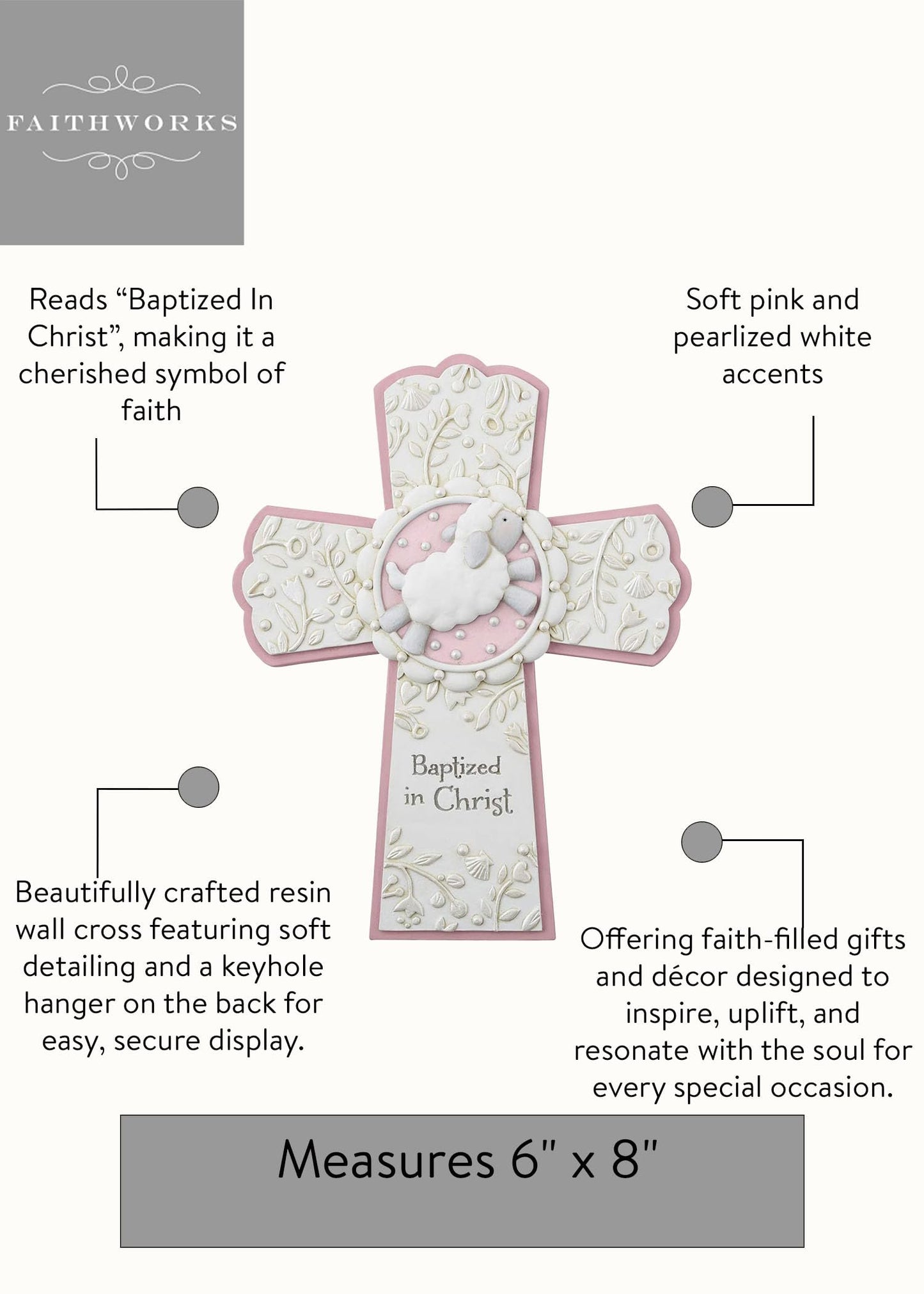 Creative Brands Faithworks - Baptized In Christ Hanging Resin Wall Cross, 6 x 8-Inch, Pink