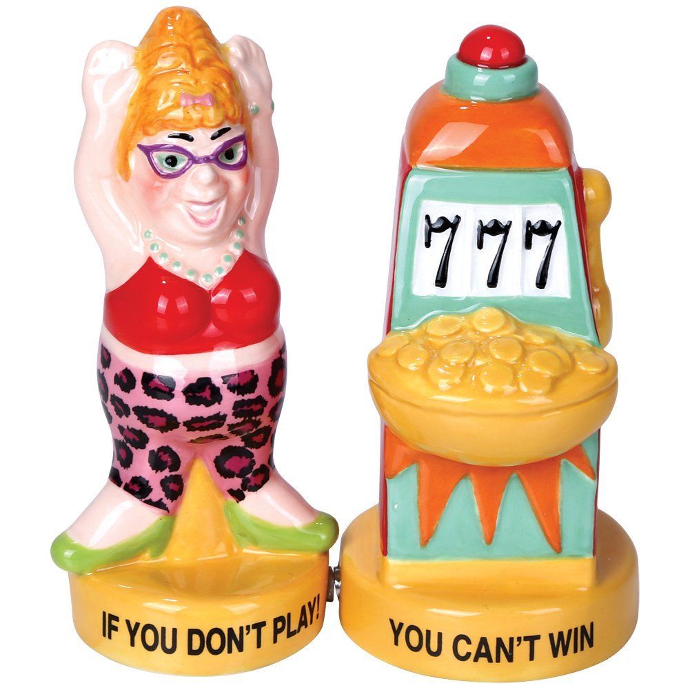 Pacific Giftware Lucky Casino Slot Machine Winner Ceramic Magnetic Salt and Pepper Shaker Set