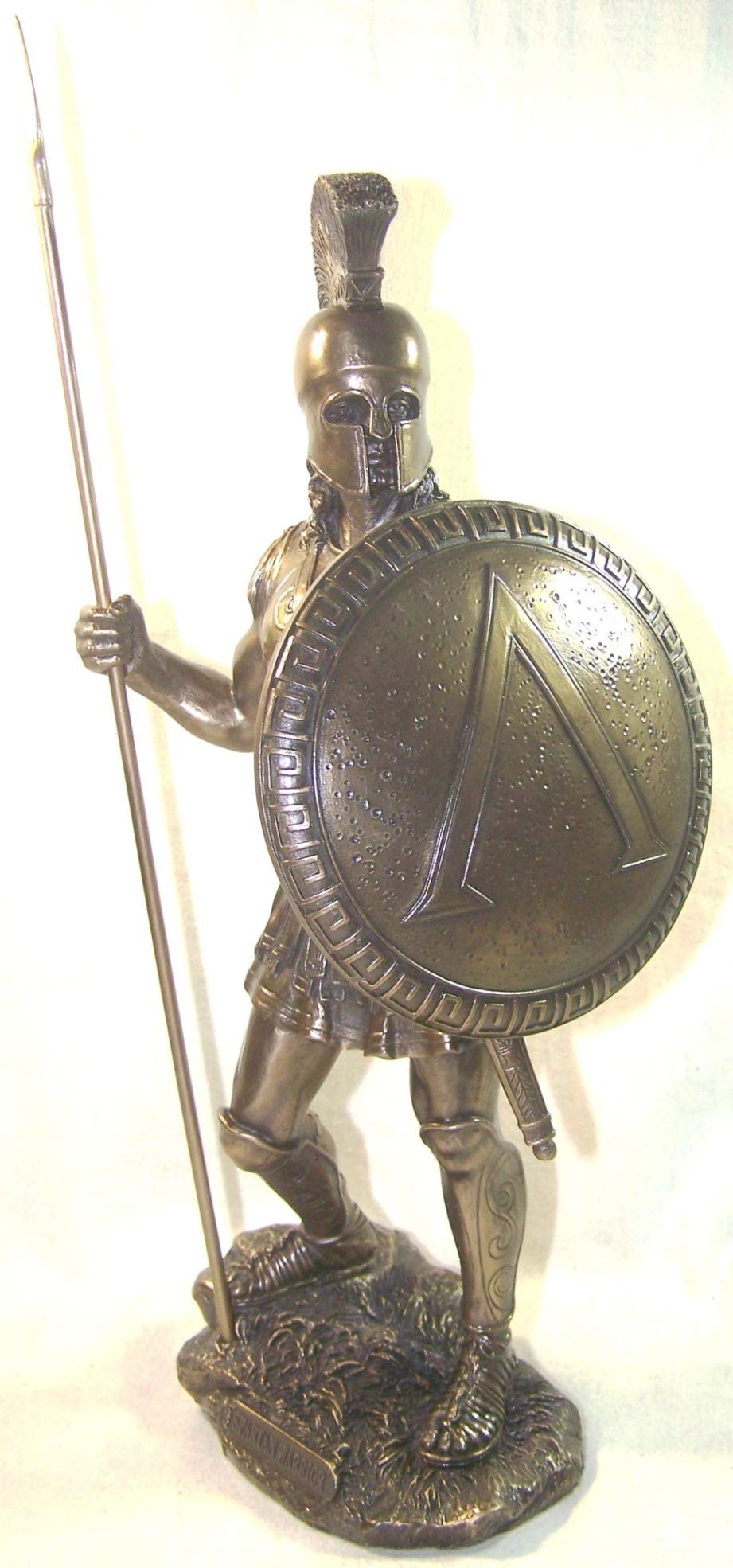 Greek Spartan Warrior with Spear and Hoplite Shield, Bronze finish