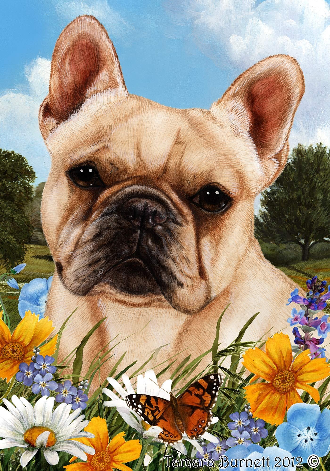 Best of Breed French Bulldog Cream Summer Flowers Garden Flags