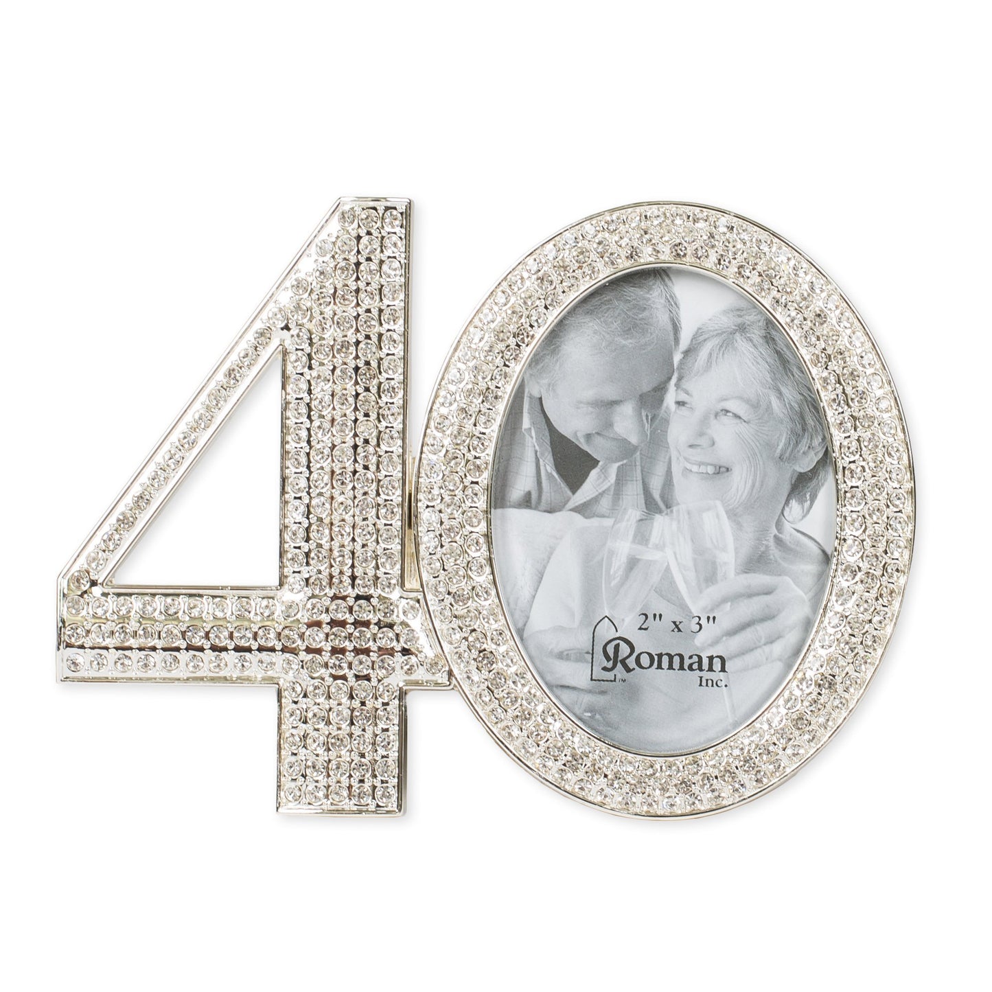 Roman Giftware Inc., Caroline Collection, Wedding & Anniversary, 3.25" H 40TH Rhinestone Frame,Religious, Inspirational, Durable (4x1x3)