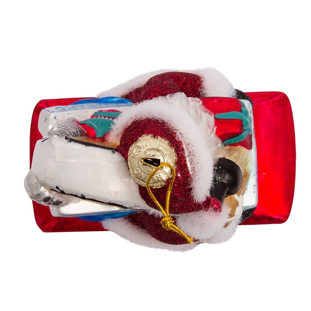 Kurt Adler Santa Sitting on San Francisco Trolley Glass Ornament, 5-Inch