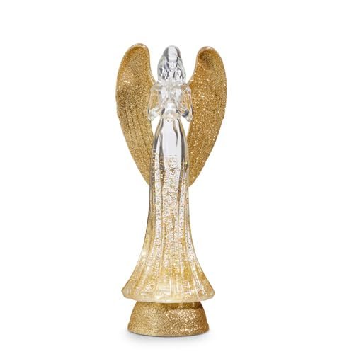 RAZ Imports Lighted Angel with Gold Swirling Glitter Figurine, 13.25-inch Height, Christmas Decor