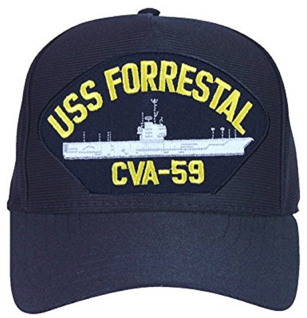 United States Navy USS Forrestal CVA-59 Supercarrier Ship Emblem Patch Hat Navy Blue Baseball Cap