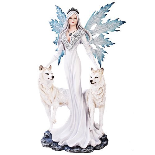 Pacific Trading Extra Large White Tribal Fairy with Wolves Statue Finish Made of Polyresin