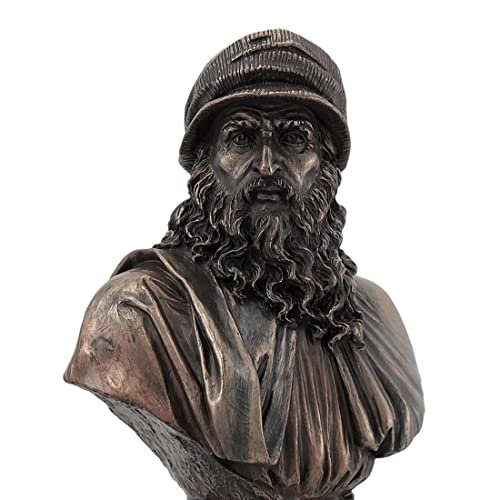 Italian Renaissance Artist Leonardo Da Vinci Figurine 9 1/8 Inch Bronze Resin Stone Bust Statue