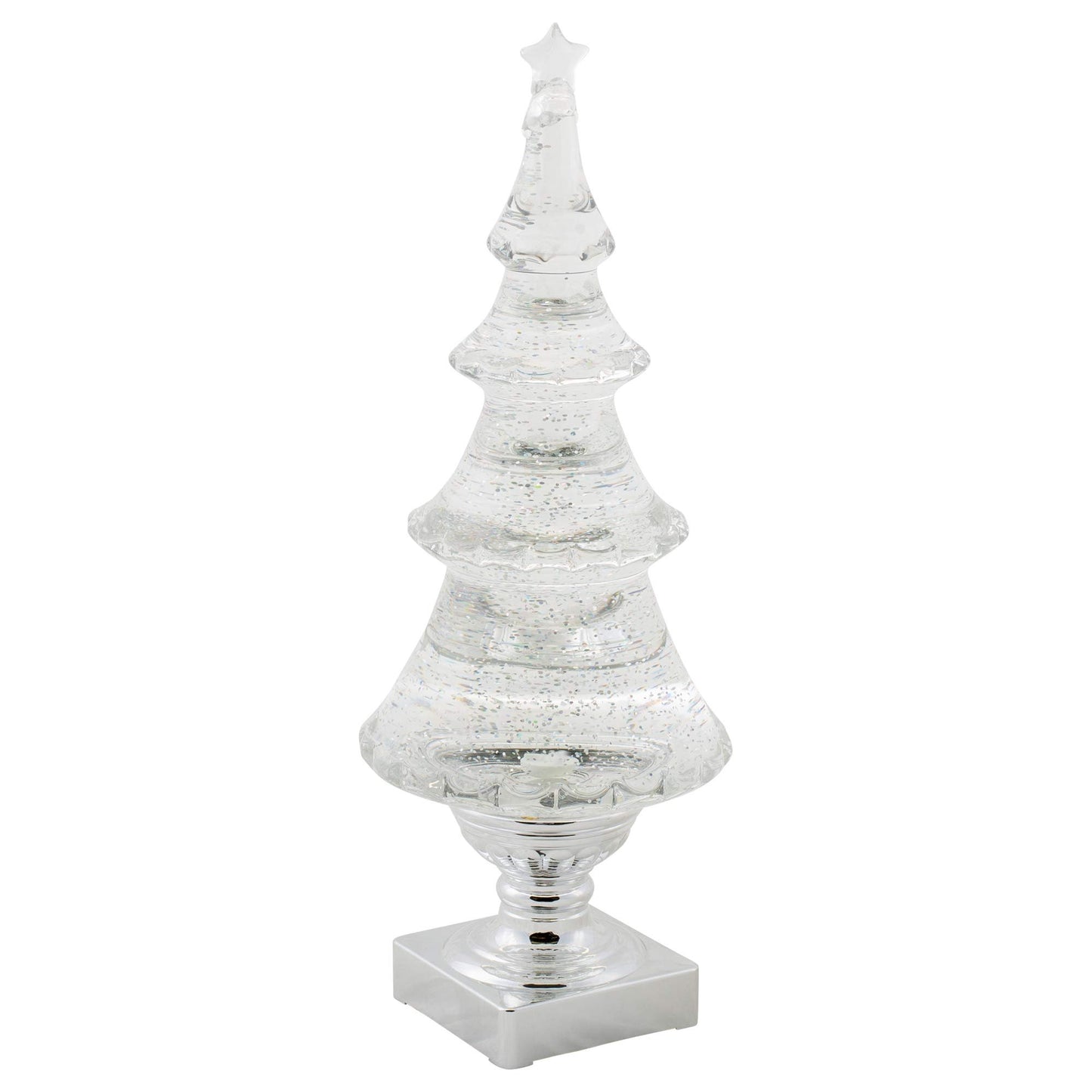 Roman LED Light-up Glitter Holiday X-mas Tree, 14" Tall Silver and Clear