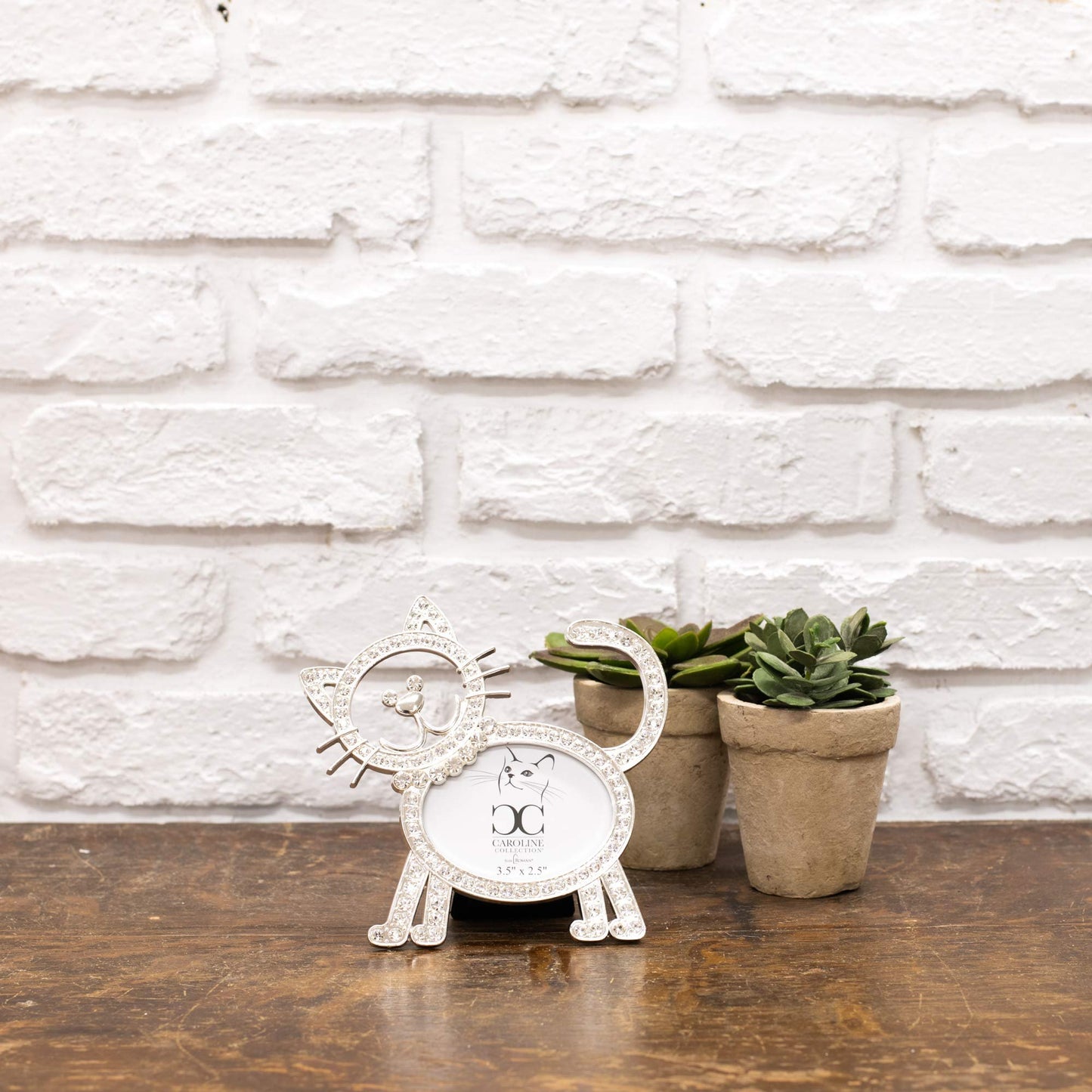 Cat Outline Silver Tone 6 x 6 Zinc Alloy Metal Wall and Tabletop Frame