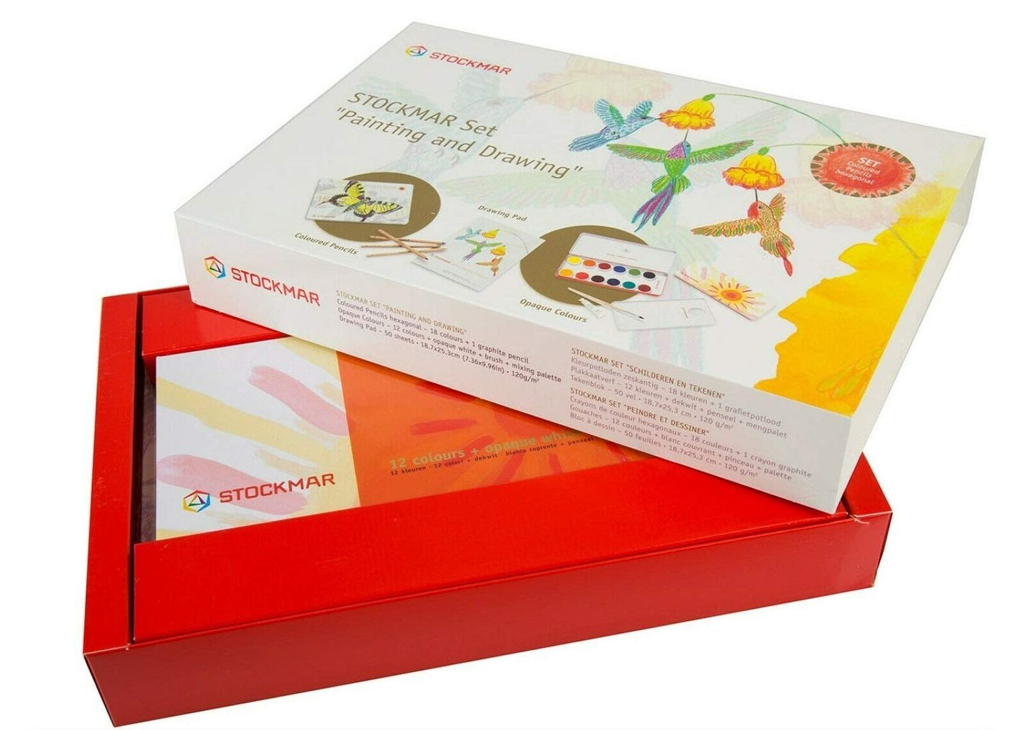 Stockmar Art Set: Opaque Colors, 18 FSC Certified Hexagonal Colored Pencils +1 Graphite Pencils and Drawing Pad (120 GSM)