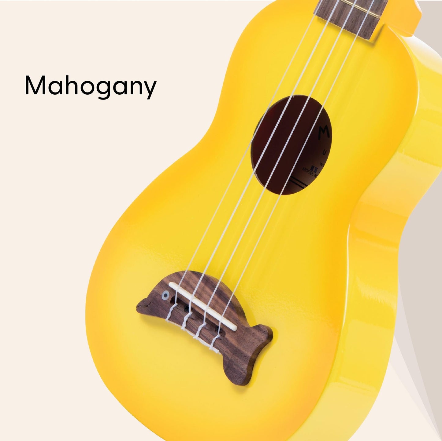 Kala Brand Music Co. Makala Dolphin, 4-String Ukulele, Right, Yellow Burst, Soprano Fun Design, Aquila Strings, & Durable Build