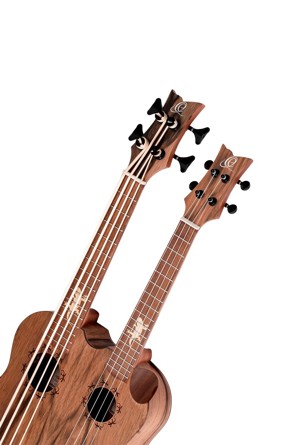 Ortega Guitars, 4-String Custom Built Series Double Neck Tenor Acoustic-Electric Ukulele & Uke-Bass w/Bag, Right (HYDRA-BSTE)