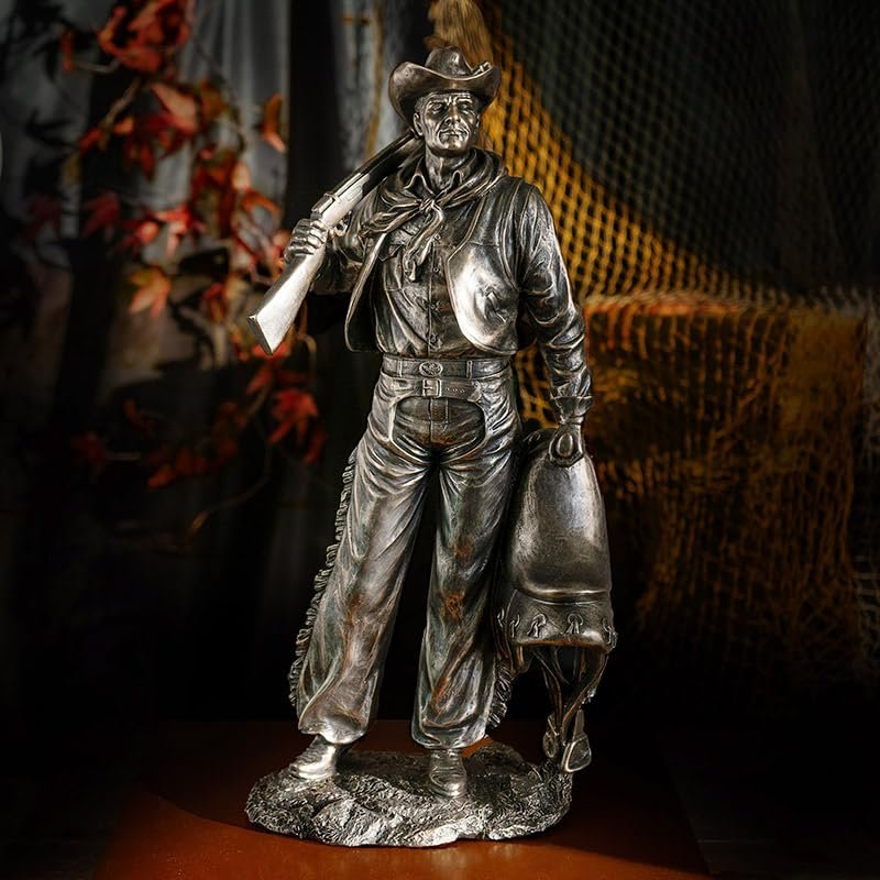 Pacific Giftware Bronze Accent Cowboy Figurine with Rifle Gun and Saddle Western Decor Statue for Home or Office, Detailed Western Statue Decor Piece 17 Inches